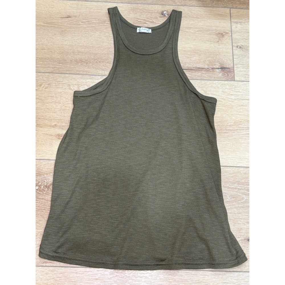 Intimately Free People Olive Green Ribbed High Neck Racerback Tank Top Small S/P